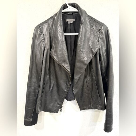 Vince lamb leather rib-panel scuba jacket, black, size S - Picture 1 of 7